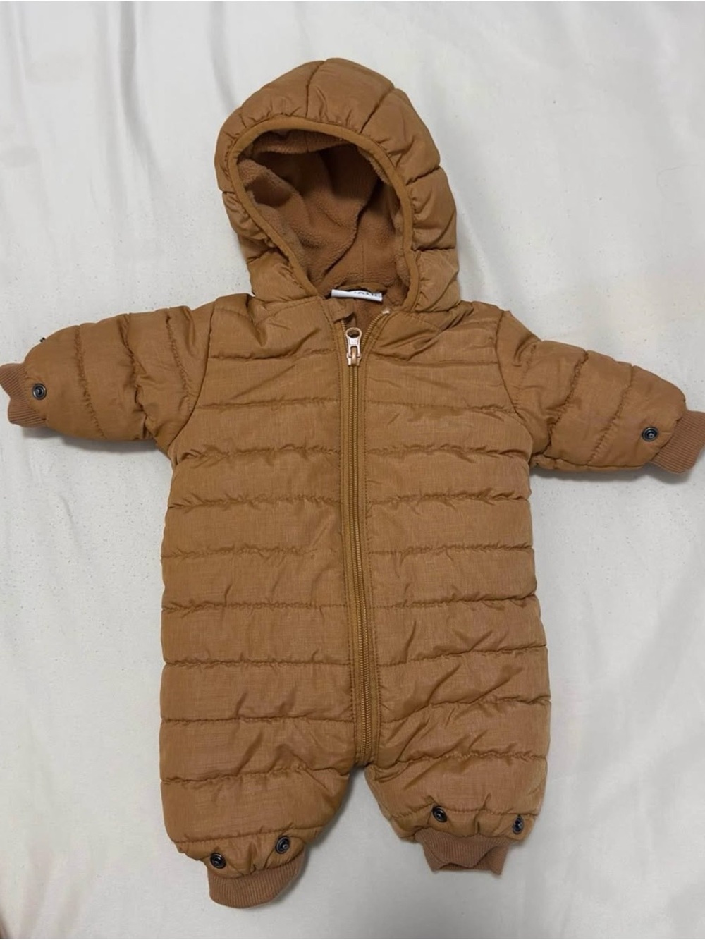 FIXONI Clothing Tan Quilted Hooded Baby One-Piece Snowsuit